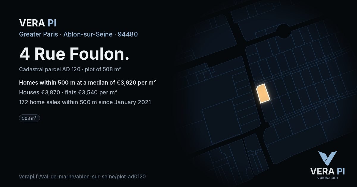 4 Rue Foulon, Ablon-sur-Seine at night – the plot lit, the parcels around coloured by the prices near them