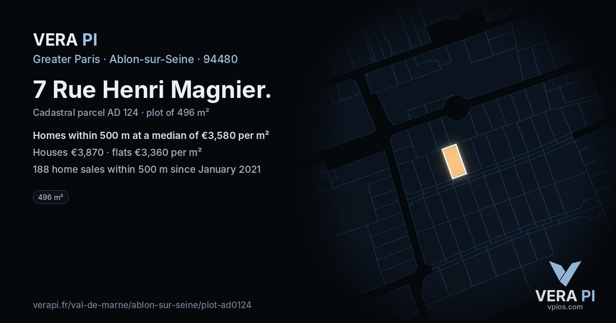 7 Rue Henri Magnier, Ablon-sur-Seine at night – the plot lit, the parcels around coloured by the prices near them
