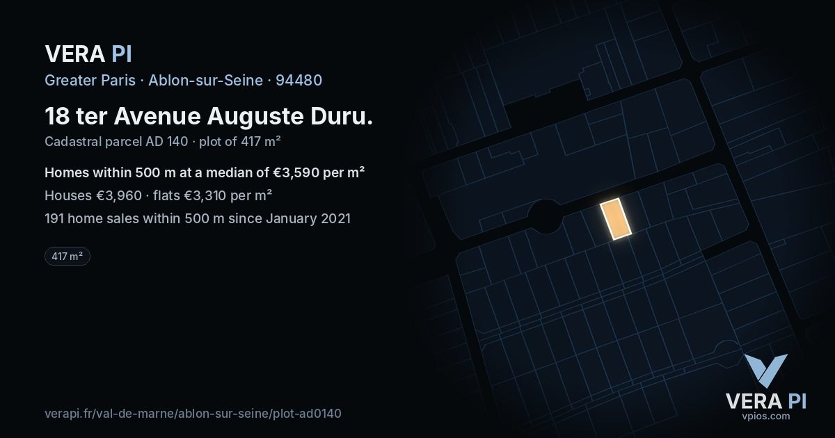 18 ter Avenue Auguste Duru, Ablon-sur-Seine at night – the plot lit, the parcels around coloured by the prices near them