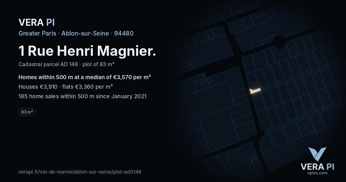 1 Rue Henri Magnier, Ablon-sur-Seine at night – the plot lit, the parcels around coloured by the prices near them