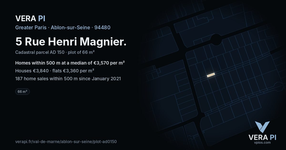 5 Rue Henri Magnier, Ablon-sur-Seine at night – the plot lit, the parcels around coloured by the prices near them