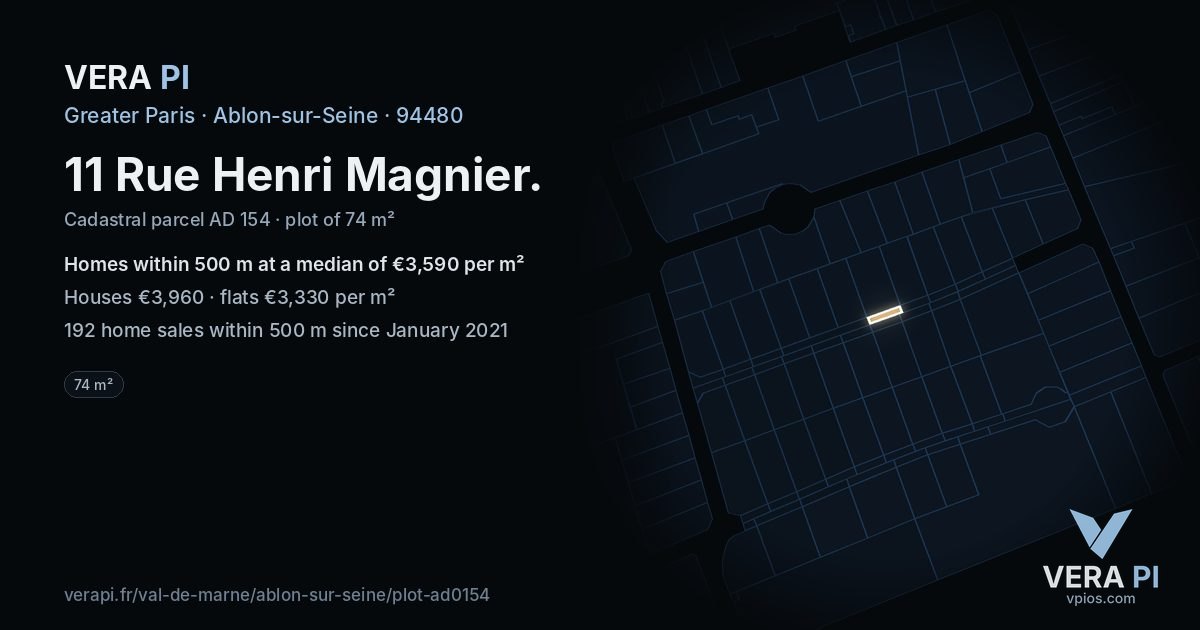 11 Rue Henri Magnier, Ablon-sur-Seine at night – the plot lit, the parcels around coloured by the prices near them