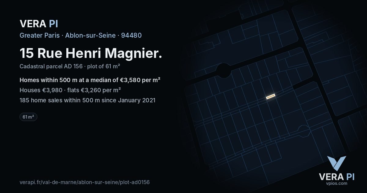 15 Rue Henri Magnier, Ablon-sur-Seine at night – the plot lit, the parcels around coloured by the prices near them