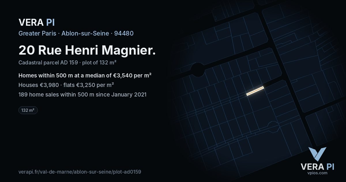 20 Rue Henri Magnier, Ablon-sur-Seine at night – the plot lit, the parcels around coloured by the prices near them