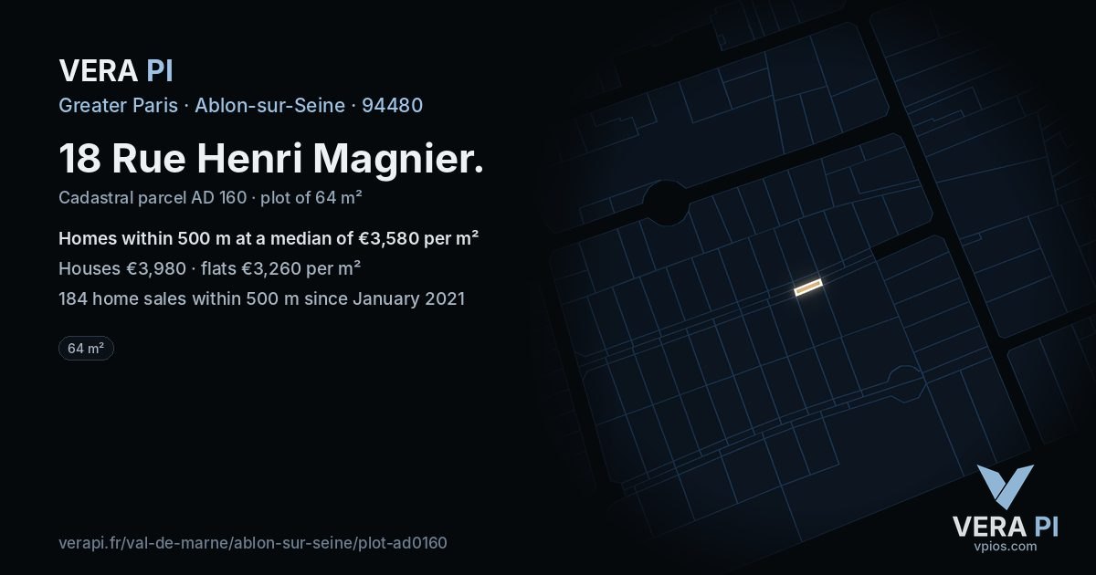 18 Rue Henri Magnier, Ablon-sur-Seine at night – the plot lit, the parcels around coloured by the prices near them