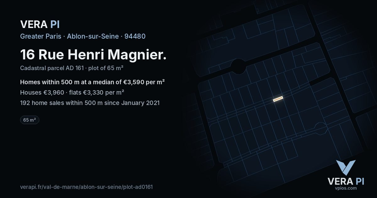 16 Rue Henri Magnier, Ablon-sur-Seine at night – the plot lit, the parcels around coloured by the prices near them
