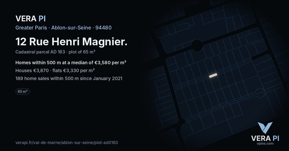 12 Rue Henri Magnier, Ablon-sur-Seine at night – the plot lit, the parcels around coloured by the prices near them