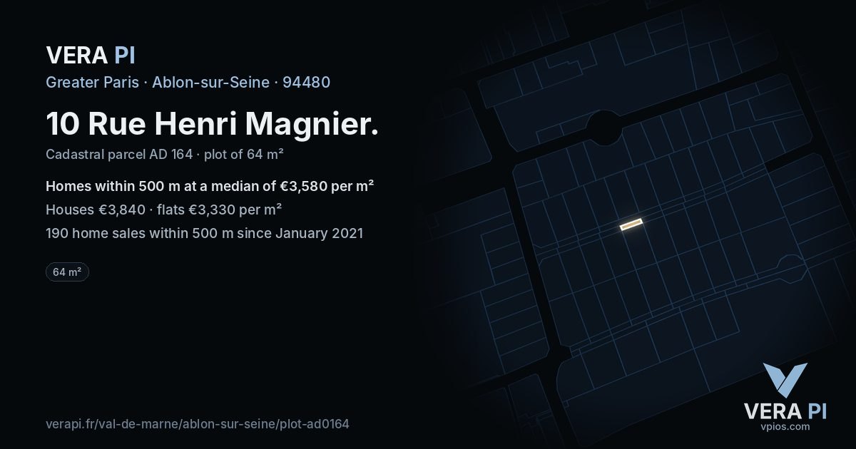 10 Rue Henri Magnier, Ablon-sur-Seine at night – the plot lit, the parcels around coloured by the prices near them