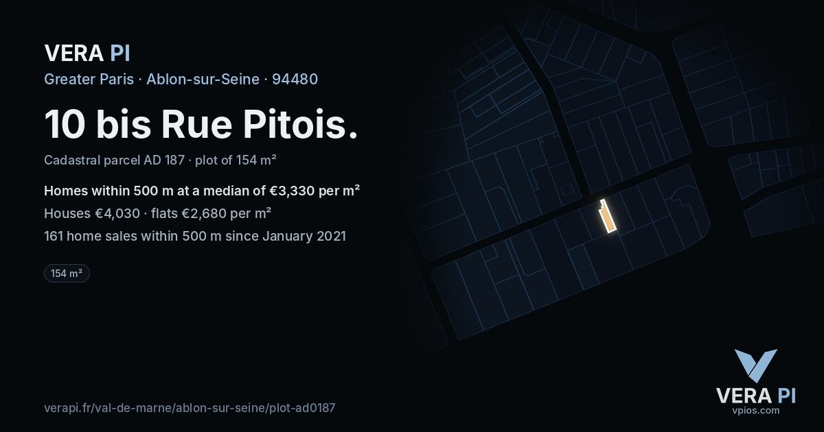 10 bis Rue Pitois, Ablon-sur-Seine at night – the plot lit, the parcels around coloured by the prices near them