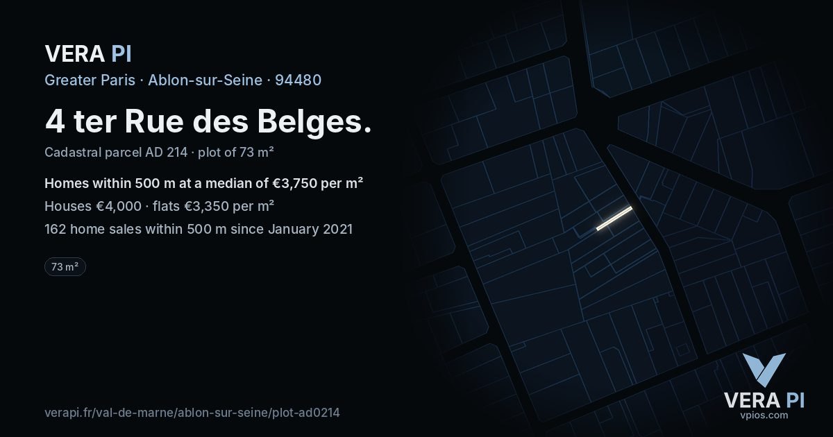 4 ter Rue des Belges, Ablon-sur-Seine at night – the plot lit, the parcels around coloured by the prices near them
