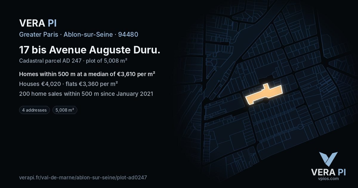 17 bis Avenue Auguste Duru, Ablon-sur-Seine at night – the plot lit, the parcels around coloured by the prices near them