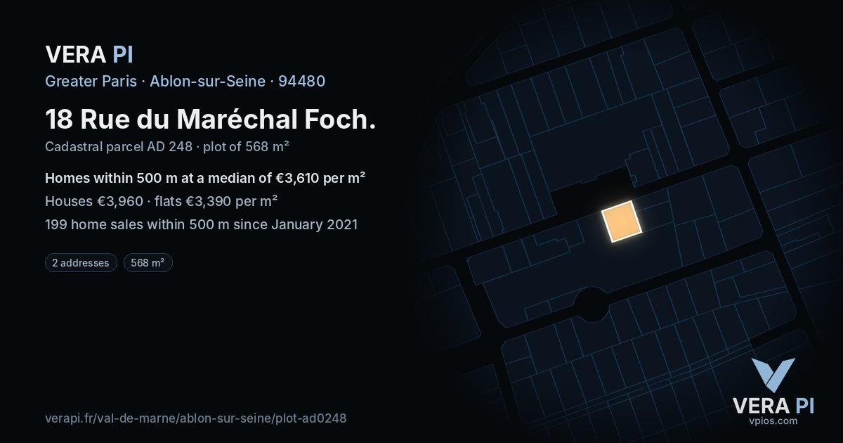 18 Rue du Maréchal Foch, Ablon-sur-Seine at night – the plot lit, the parcels around coloured by the prices near them
