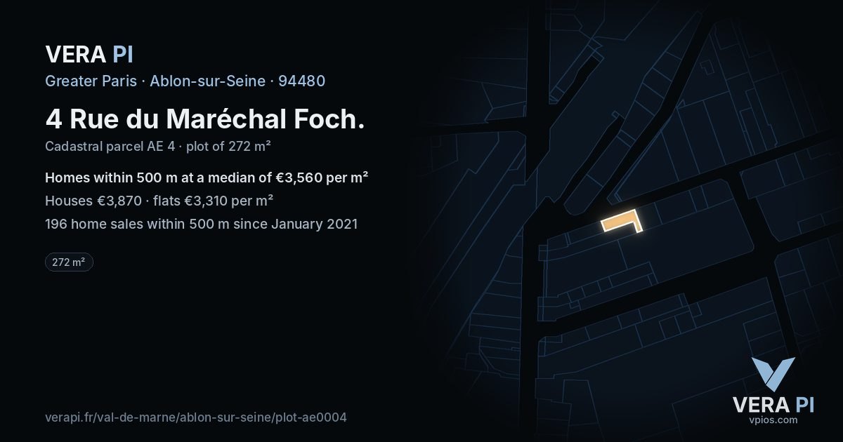 4 Rue du Maréchal Foch, Ablon-sur-Seine at night – the plot lit, the parcels around coloured by the prices near them