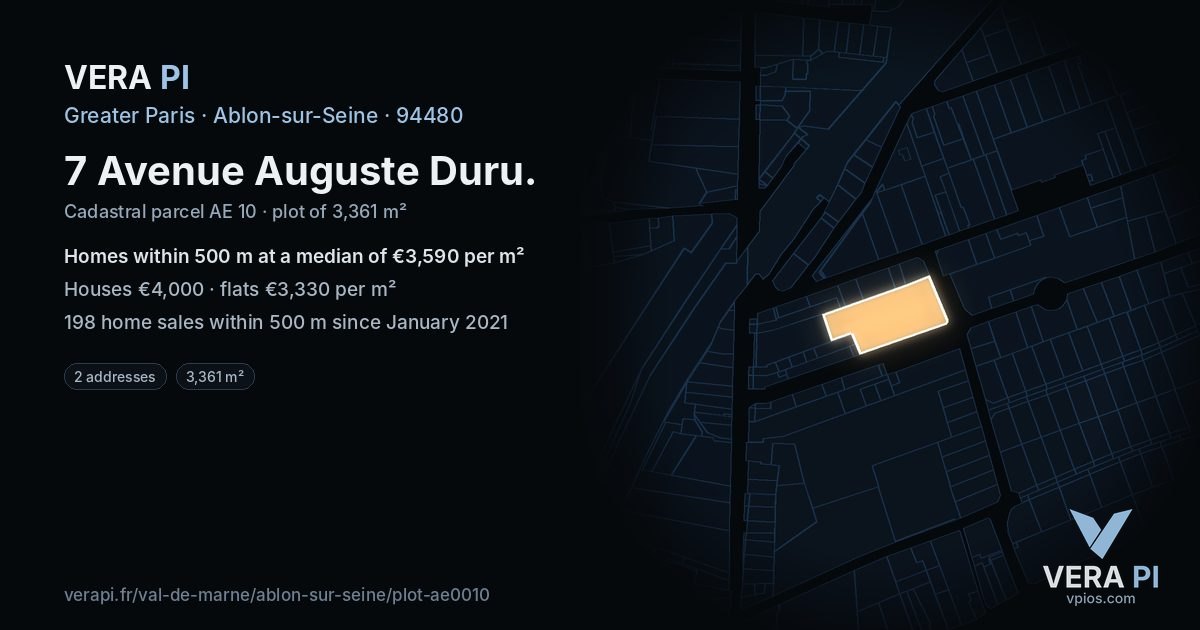 7 Avenue Auguste Duru, Ablon-sur-Seine at night – the plot lit, the parcels around coloured by the prices near them