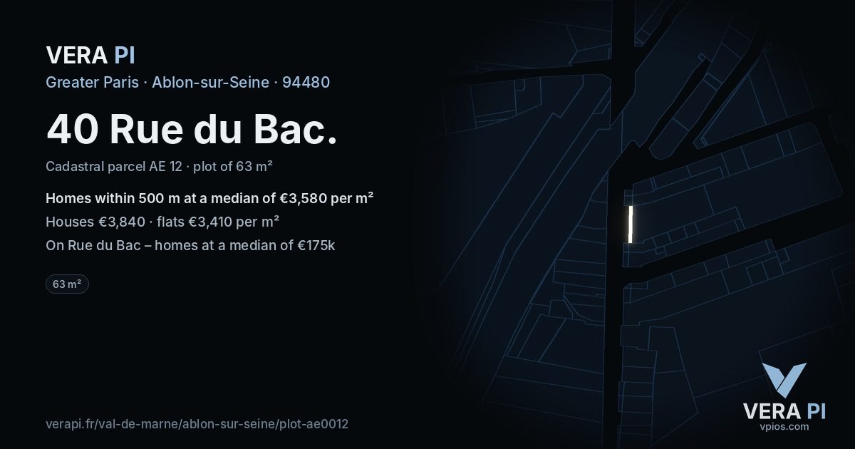 40 Rue du Bac, Ablon-sur-Seine at night – the plot lit, the parcels around coloured by the prices near them