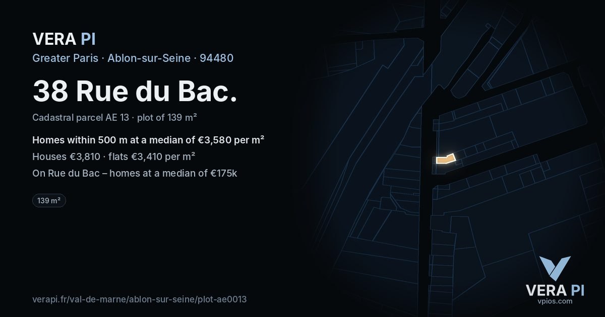 38 Rue du Bac, Ablon-sur-Seine at night – the plot lit, the parcels around coloured by the prices near them