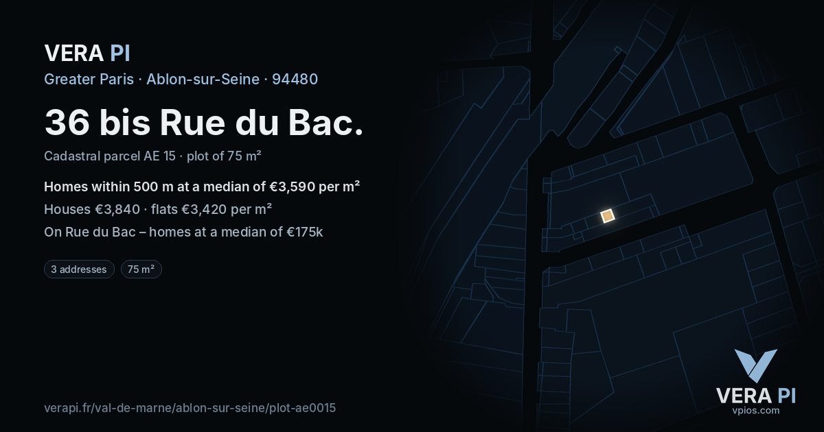 36 bis Rue du Bac, Ablon-sur-Seine at night – the plot lit, the parcels around coloured by the prices near them