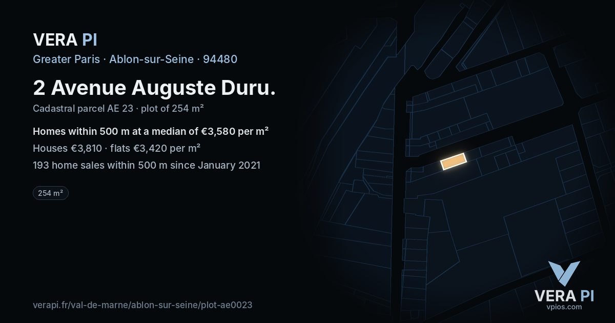 2 Avenue Auguste Duru, Ablon-sur-Seine at night – the plot lit, the parcels around coloured by the prices near them