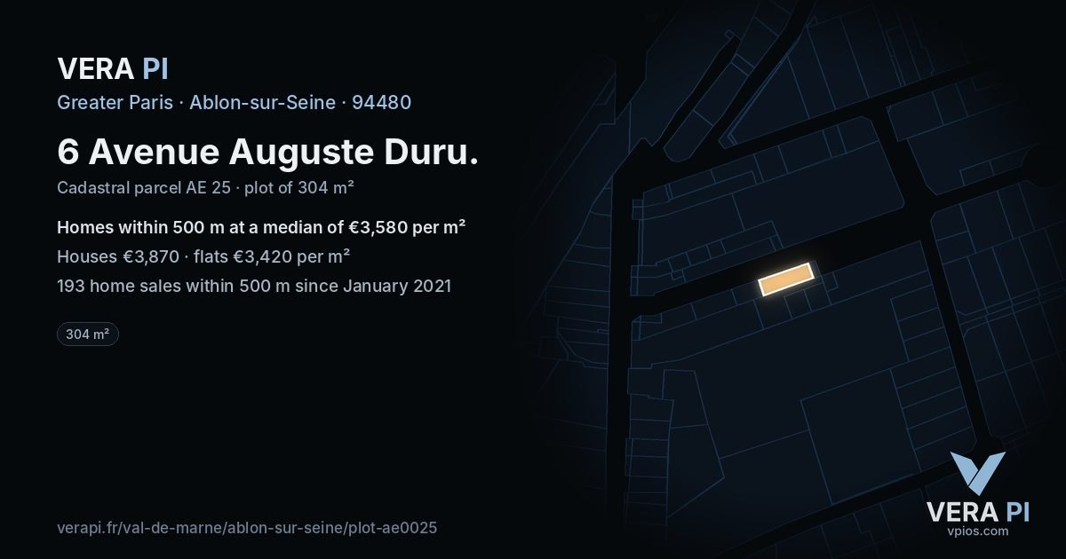 6 Avenue Auguste Duru, Ablon-sur-Seine at night – the plot lit, the parcels around coloured by the prices near them