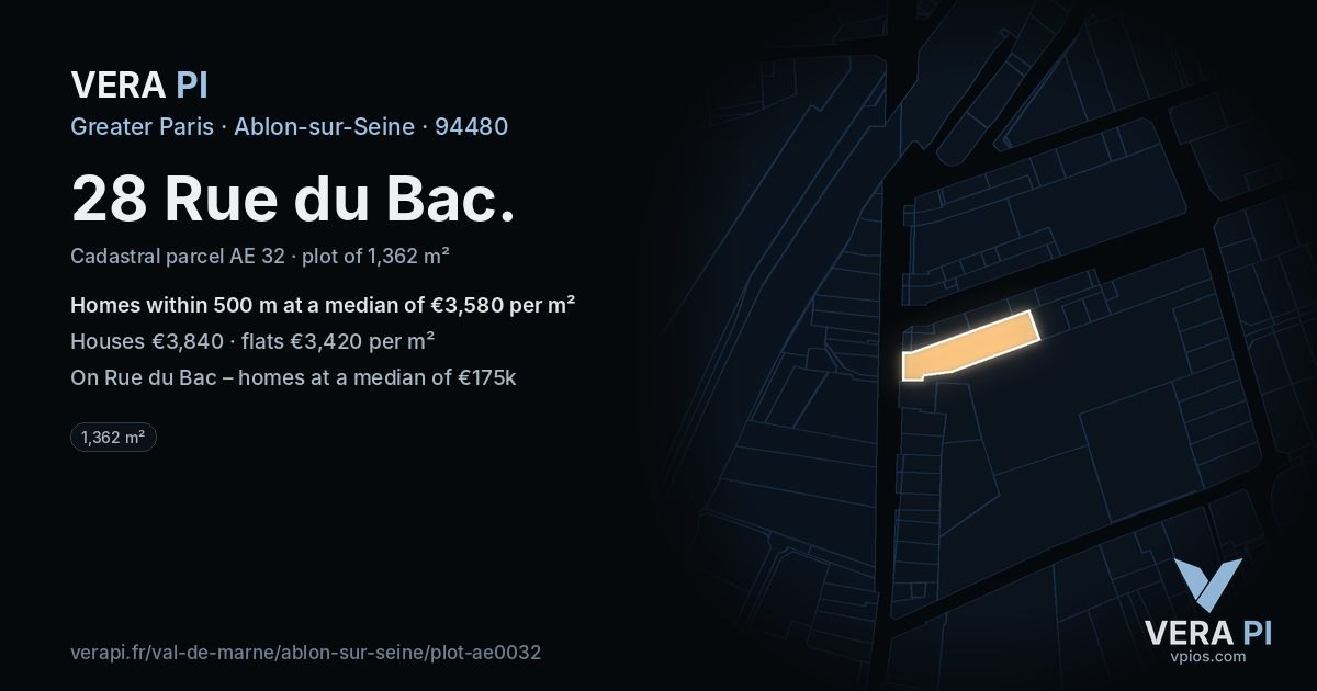 28 Rue du Bac, Ablon-sur-Seine at night – the plot lit, the parcels around coloured by the prices near them