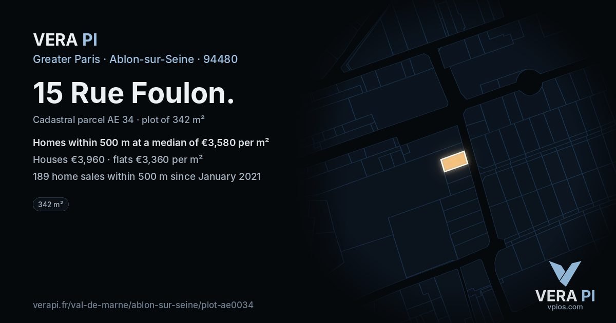 15 Rue Foulon, Ablon-sur-Seine at night – the plot lit, the parcels around coloured by the prices near them
