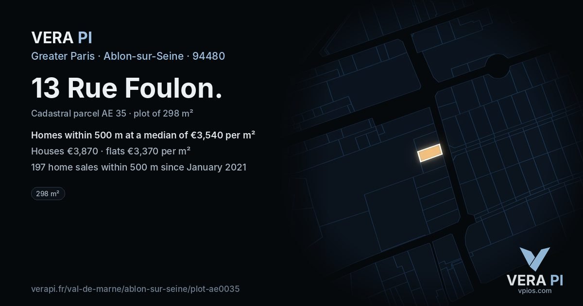 13 Rue Foulon, Ablon-sur-Seine at night – the plot lit, the parcels around coloured by the prices near them
