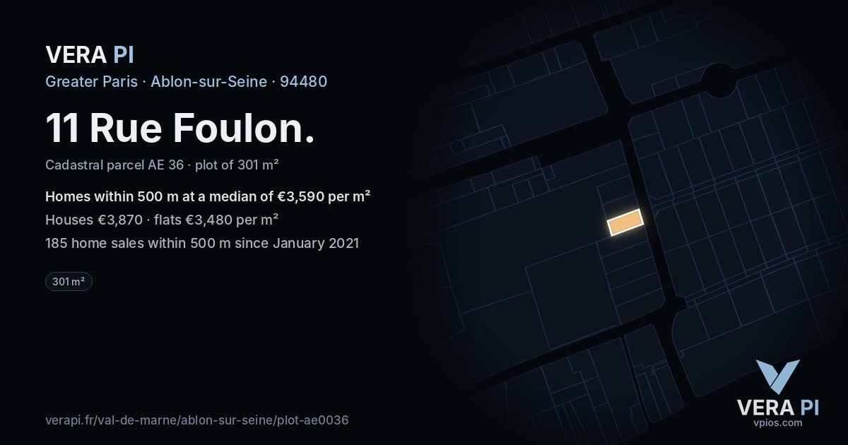 11 Rue Foulon, Ablon-sur-Seine at night – the plot lit, the parcels around coloured by the prices near them