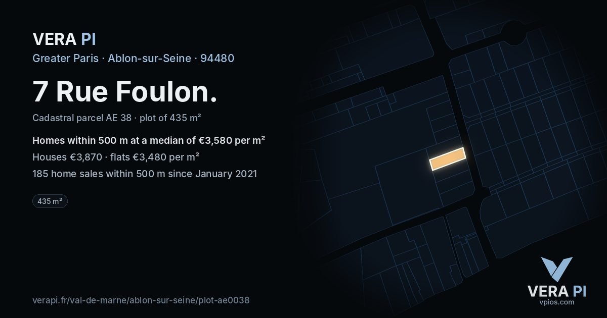 7 Rue Foulon, Ablon-sur-Seine at night – the plot lit, the parcels around coloured by the prices near them