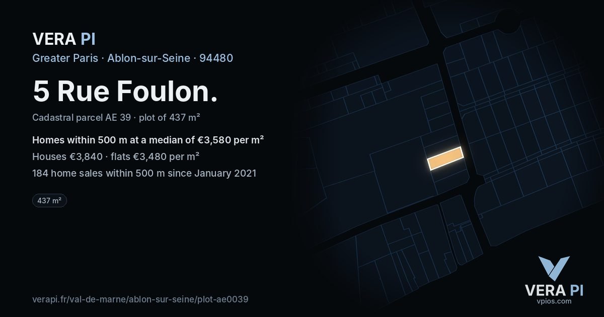 5 Rue Foulon, Ablon-sur-Seine at night – the plot lit, the parcels around coloured by the prices near them