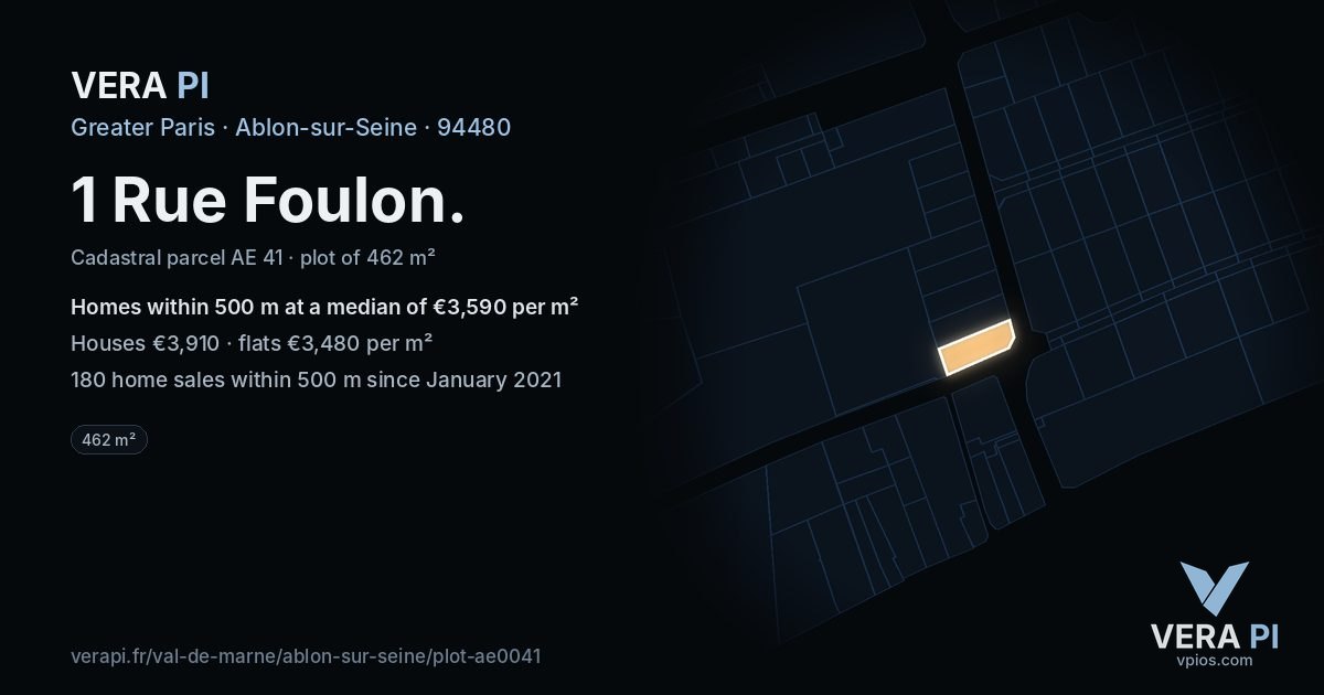 1 Rue Foulon, Ablon-sur-Seine at night – the plot lit, the parcels around coloured by the prices near them