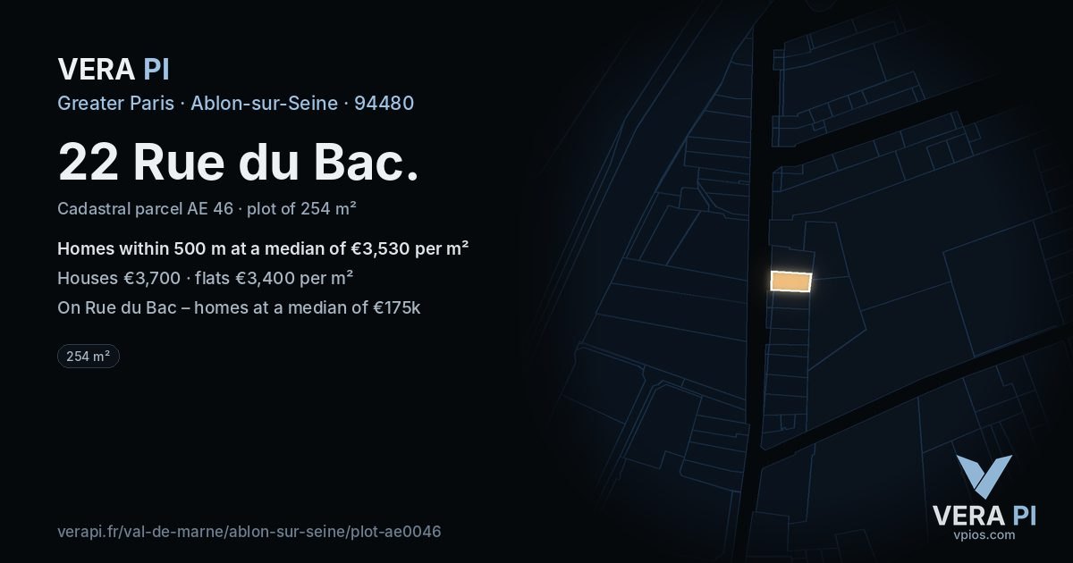 22 Rue du Bac, Ablon-sur-Seine at night – the plot lit, the parcels around coloured by the prices near them