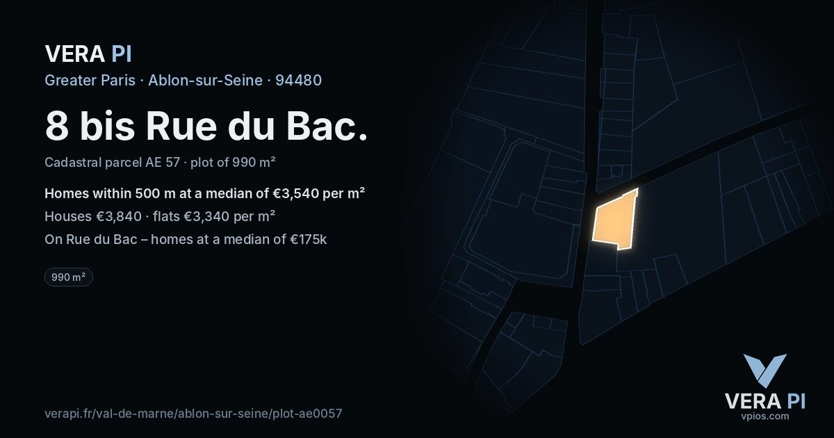 8 bis Rue du Bac, Ablon-sur-Seine at night – the plot lit, the parcels around coloured by the prices near them
