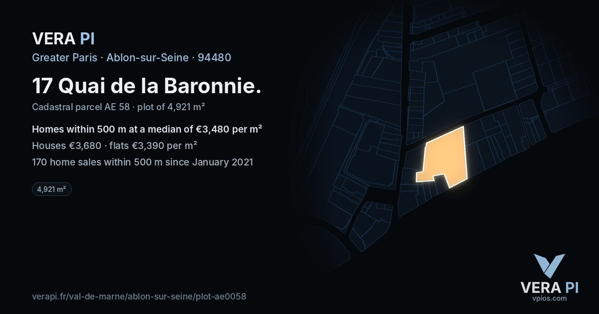 17 Quai de la Baronnie, Ablon-sur-Seine at night – the plot lit, the parcels around coloured by the prices near them
