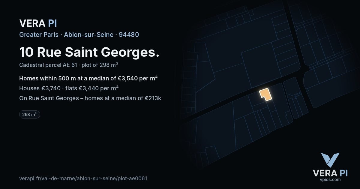 10 Rue Saint Georges, Ablon-sur-Seine at night – the plot lit, the parcels around coloured by the prices near them