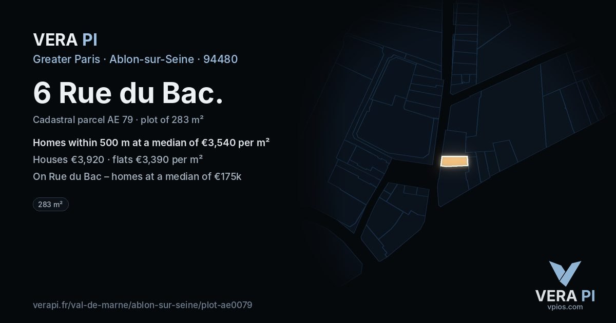 6 Rue du Bac, Ablon-sur-Seine at night – the plot lit, the parcels around coloured by the prices near them