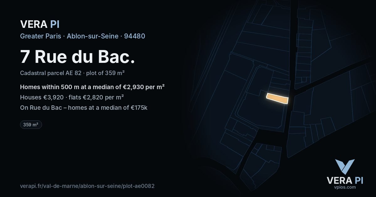 7 Rue du Bac, Ablon-sur-Seine at night – the plot lit, the parcels around coloured by the prices near them