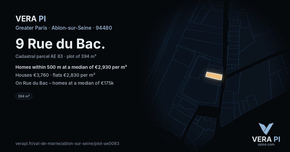 9 Rue du Bac, Ablon-sur-Seine at night – the plot lit, the parcels around coloured by the prices near them
