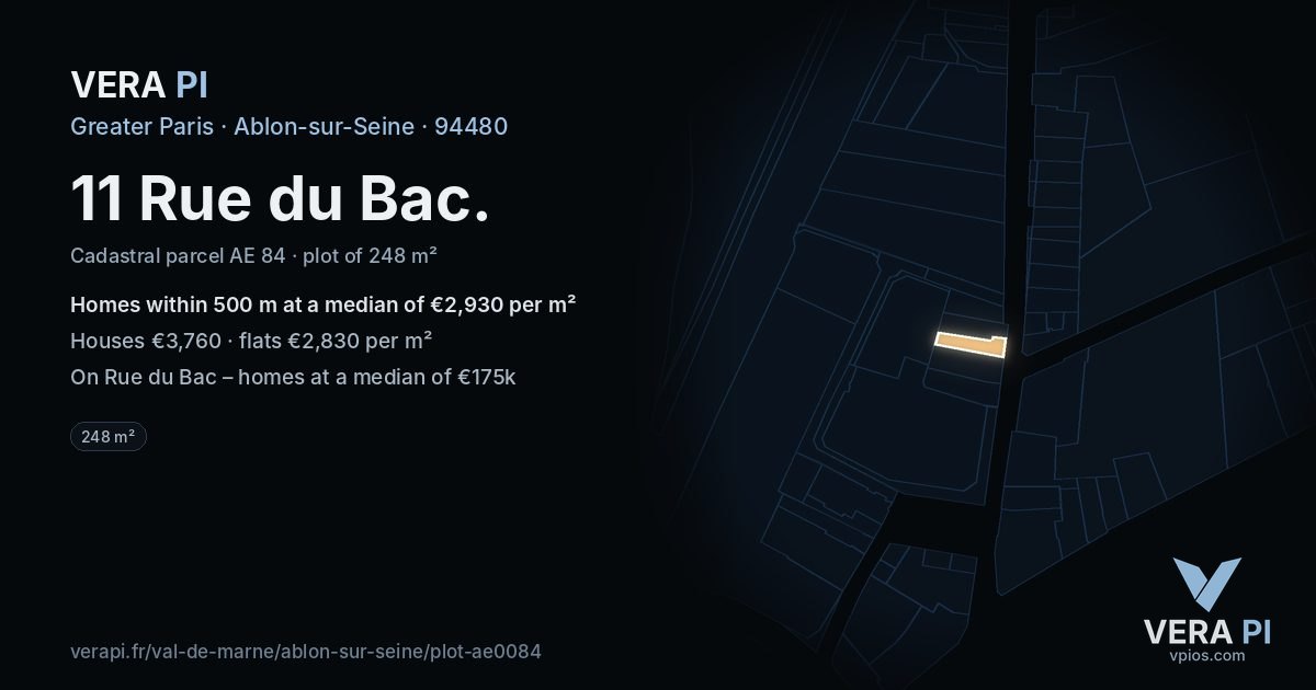 11 Rue du Bac, Ablon-sur-Seine at night – the plot lit, the parcels around coloured by the prices near them