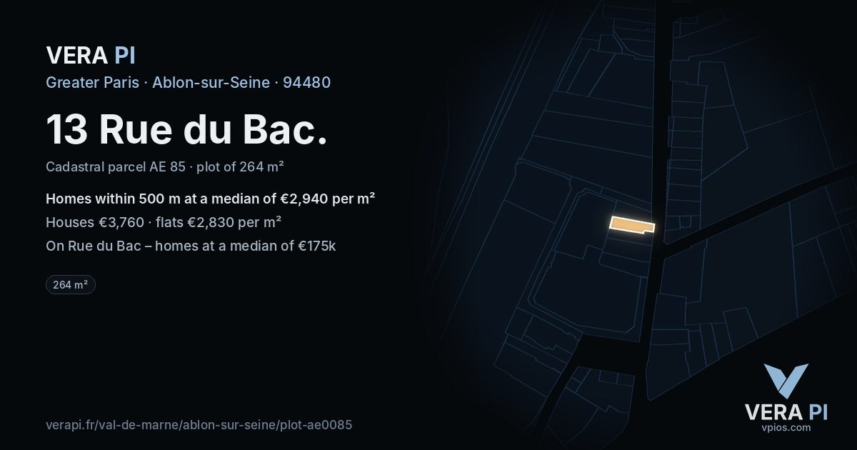 13 Rue du Bac, Ablon-sur-Seine at night – the plot lit, the parcels around coloured by the prices near them