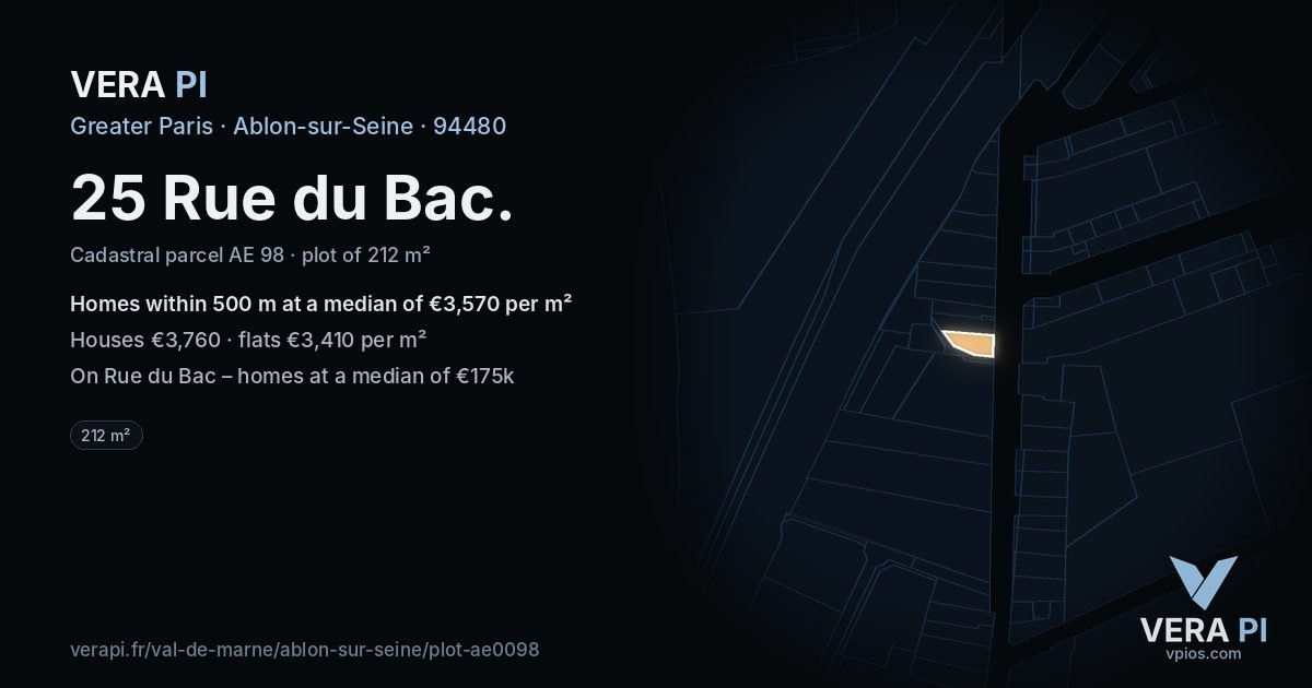25 Rue du Bac, Ablon-sur-Seine at night – the plot lit, the parcels around coloured by the prices near them