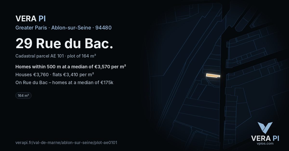29 Rue du Bac, Ablon-sur-Seine at night – the plot lit, the parcels around coloured by the prices near them