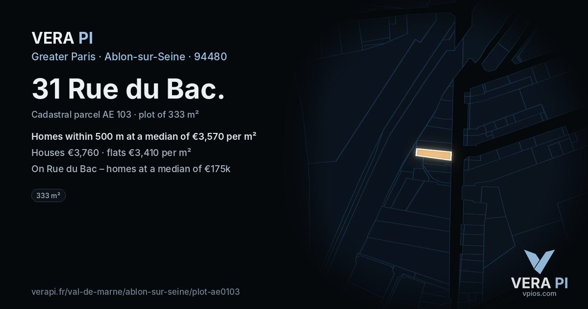 31 Rue du Bac, Ablon-sur-Seine at night – the plot lit, the parcels around coloured by the prices near them