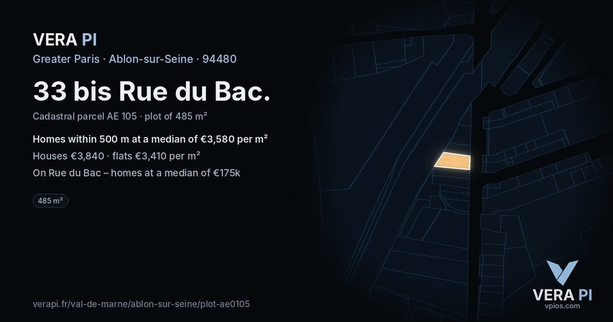 33 bis Rue du Bac, Ablon-sur-Seine at night – the plot lit, the parcels around coloured by the prices near them