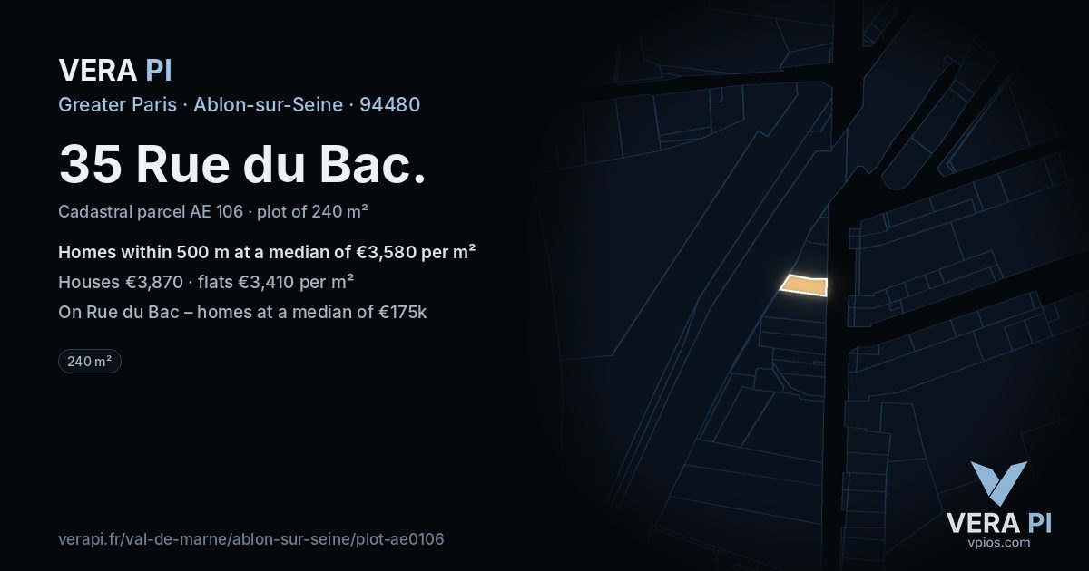 35 Rue du Bac, Ablon-sur-Seine at night – the plot lit, the parcels around coloured by the prices near them