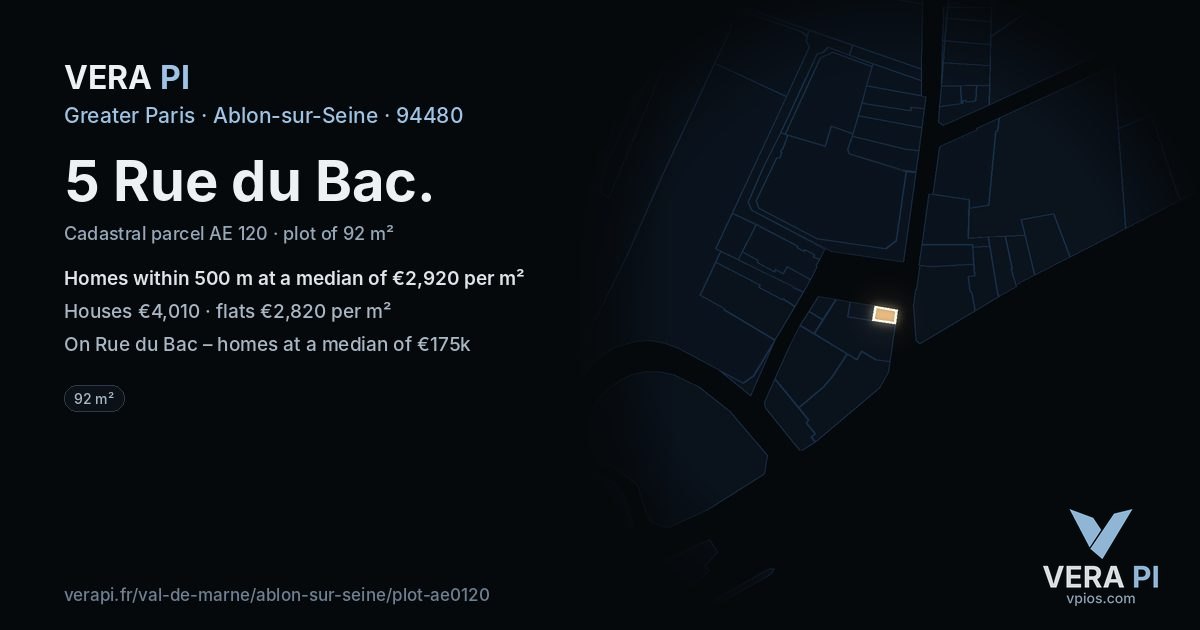 5 Rue du Bac, Ablon-sur-Seine at night – the plot lit, the parcels around coloured by the prices near them