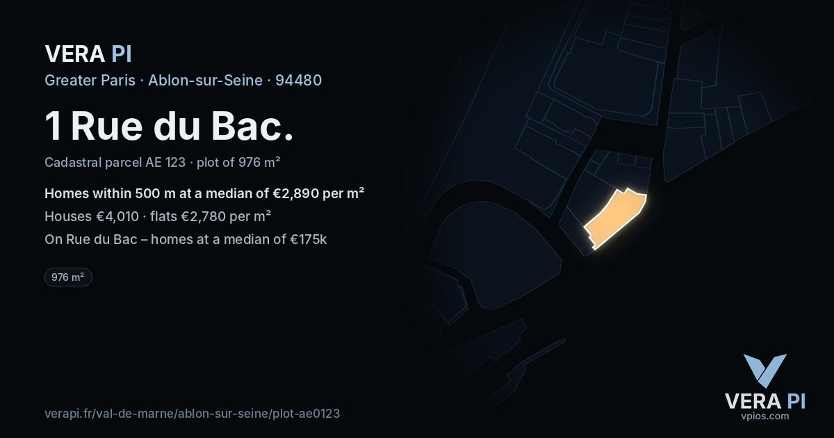 1 Rue du Bac, Ablon-sur-Seine at night – the plot lit, the parcels around coloured by the prices near them