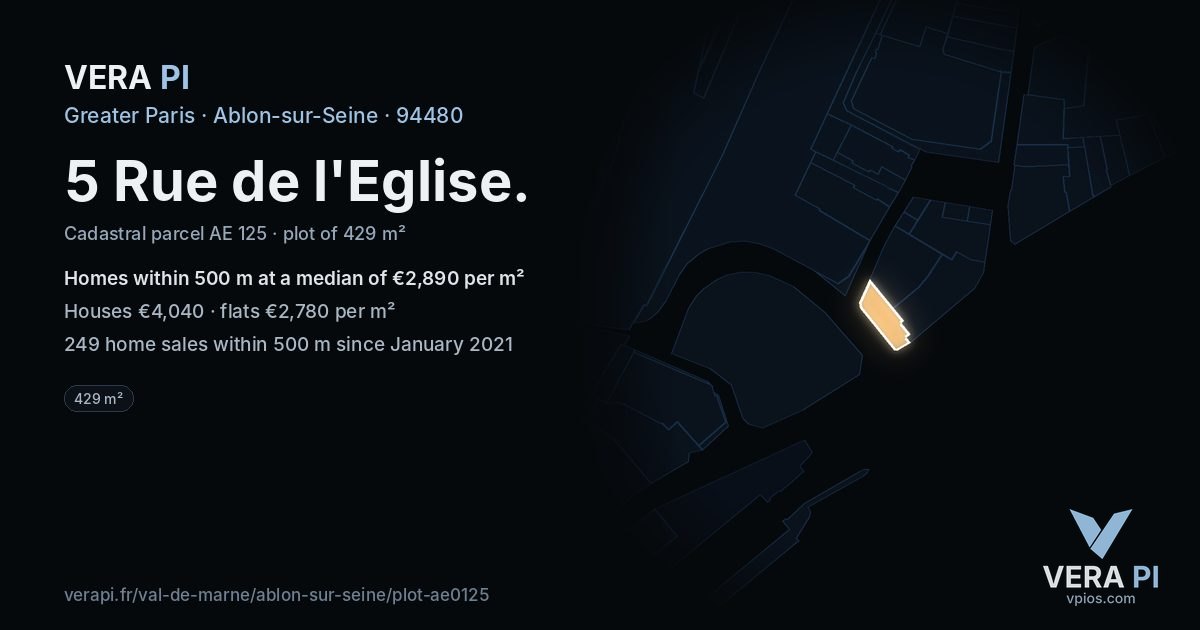 5 Rue de l'Eglise, Ablon-sur-Seine at night – the plot lit, the parcels around coloured by the prices near them