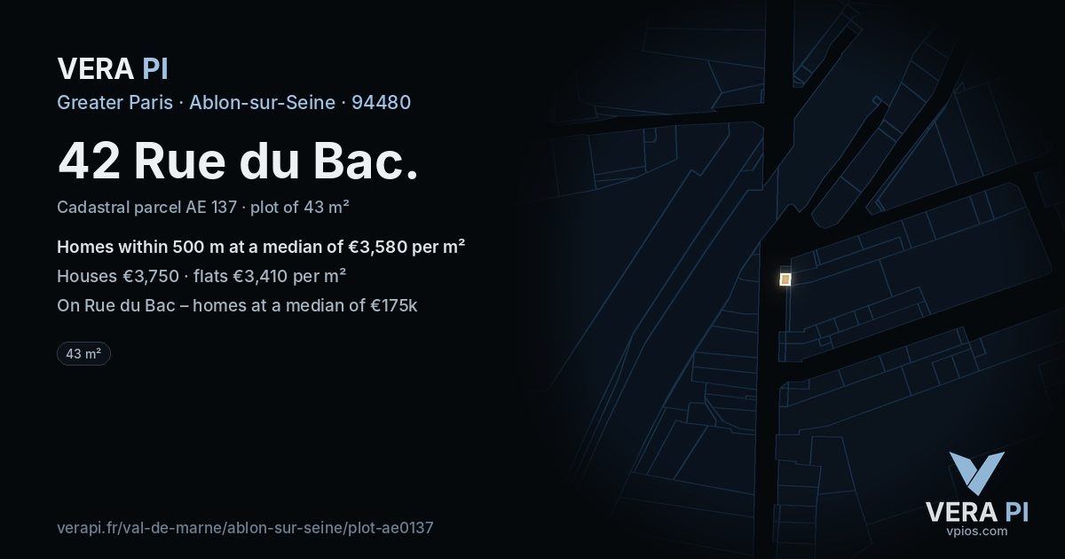42 Rue du Bac, Ablon-sur-Seine at night – the plot lit, the parcels around coloured by the prices near them