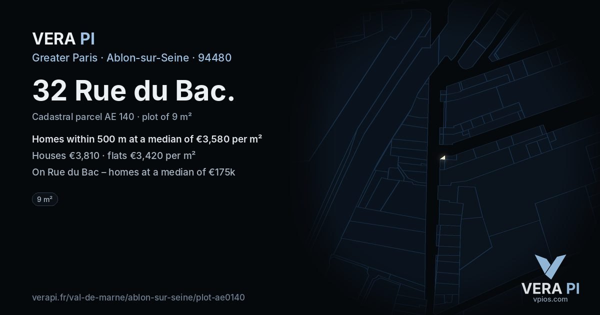 32 Rue du Bac, Ablon-sur-Seine at night – the plot lit, the parcels around coloured by the prices near them