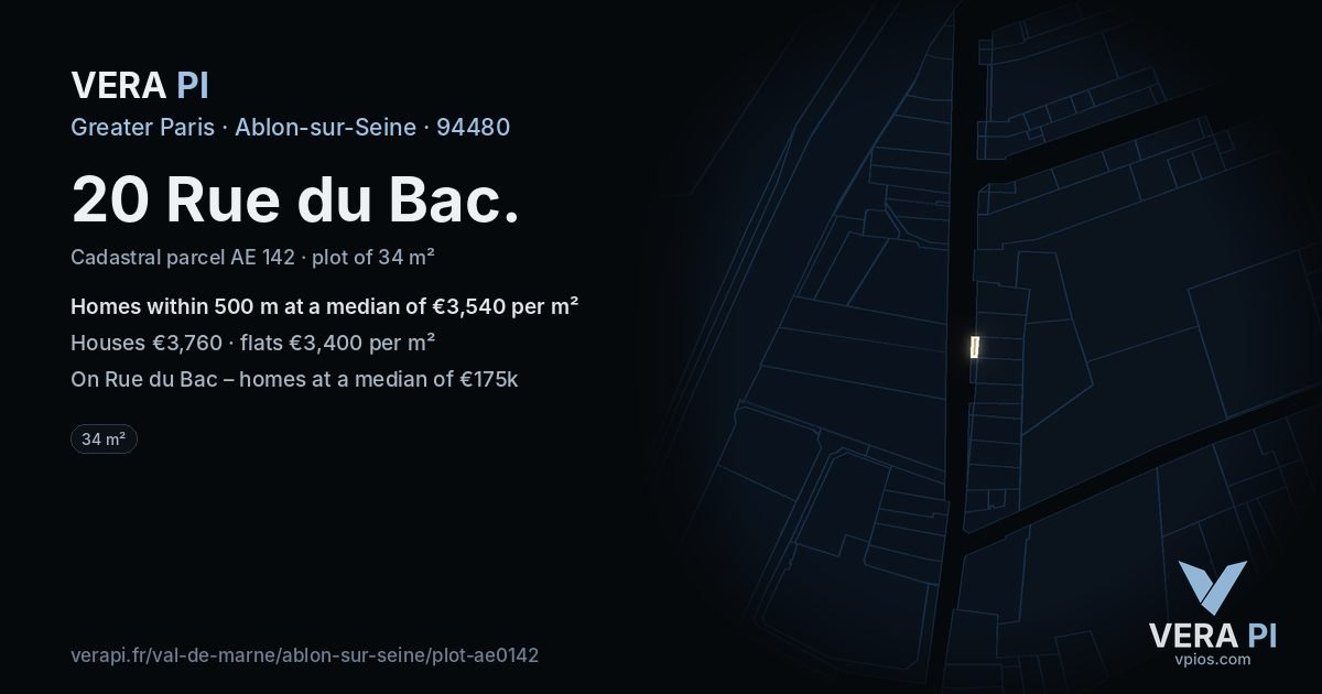 20 Rue du Bac, Ablon-sur-Seine at night – the plot lit, the parcels around coloured by the prices near them